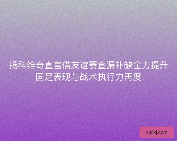 扬科维奇直言借友谊赛查漏补缺全力提升国足表现与战术执行力再度 扬科维奇直言借友谊赛查漏补缺全力提升国足表现与战术执行力再度